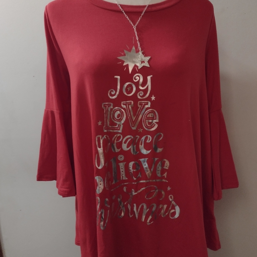 Red Christmas graphic women's  bell 🔔 sleeved shirt
